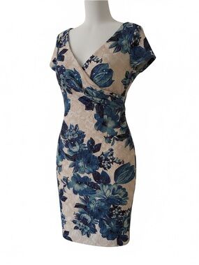 Adrianna Papell Cream Midi Dress with Blue Floral Print